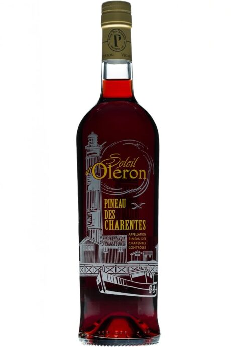 Pineau des Charentes Rouge Soleil d’Oléron – vin de liqueur artisanal d’Oléron, bouteille sérigraphiée 75 cl